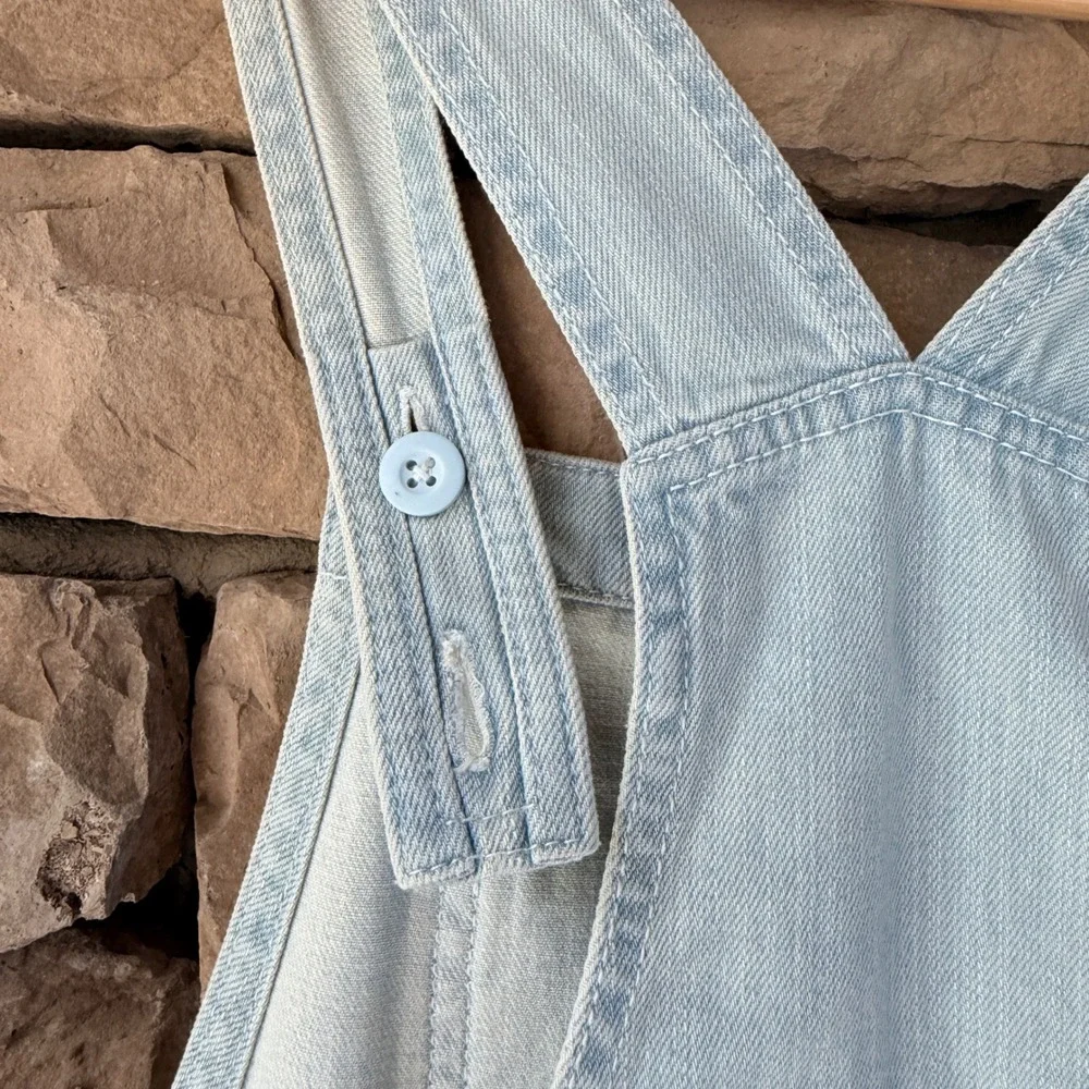 The Children's Place Girls 14 Denim Overall Distressed Patches Light Embroidered